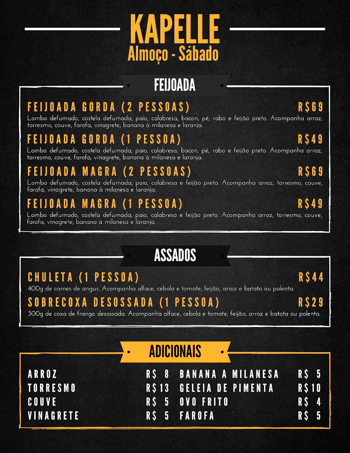 Kapelle Bar cardápio