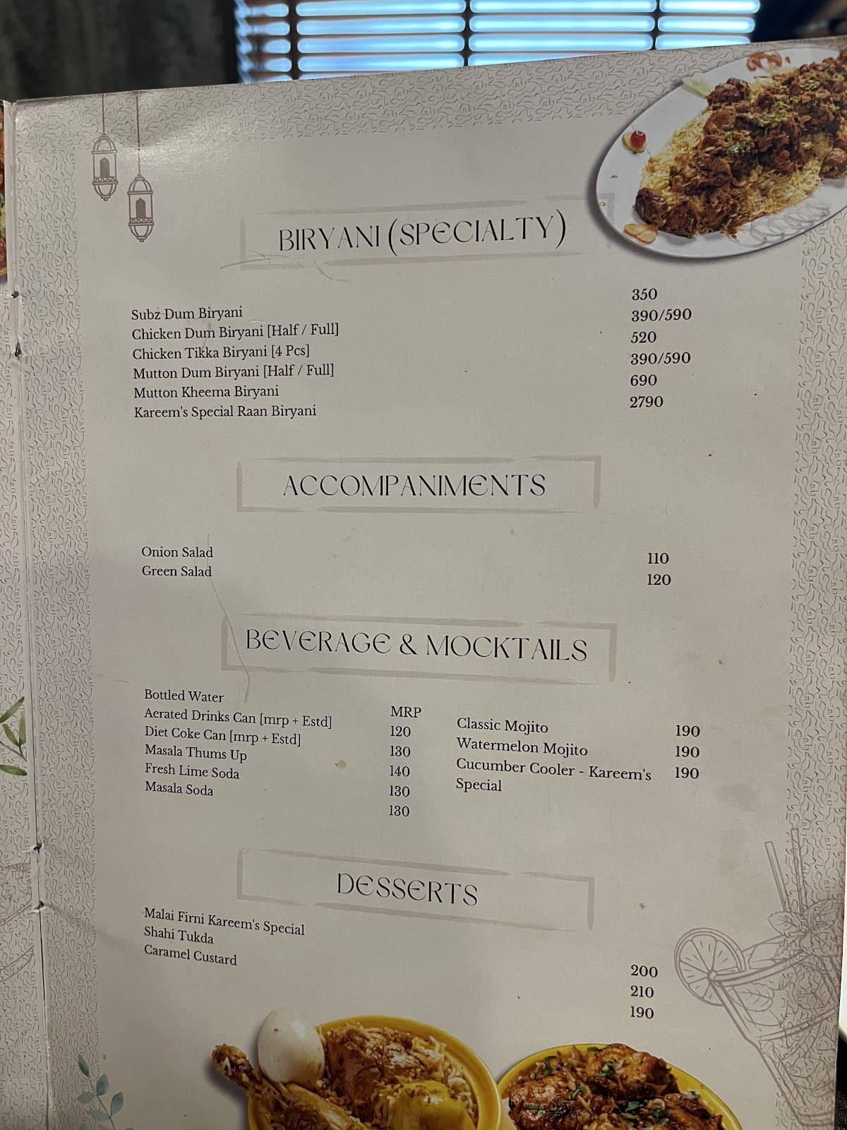 Kareem’s menu