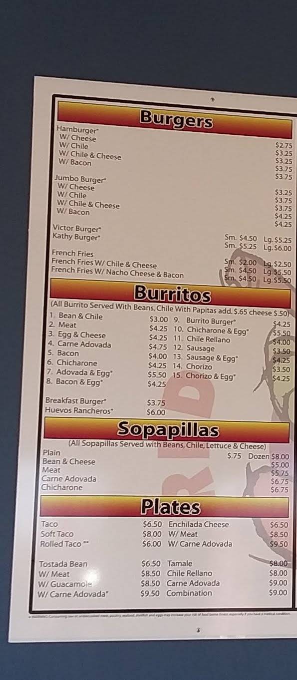 Menu at Kathy's Carry Out restaurant, Albuquerque