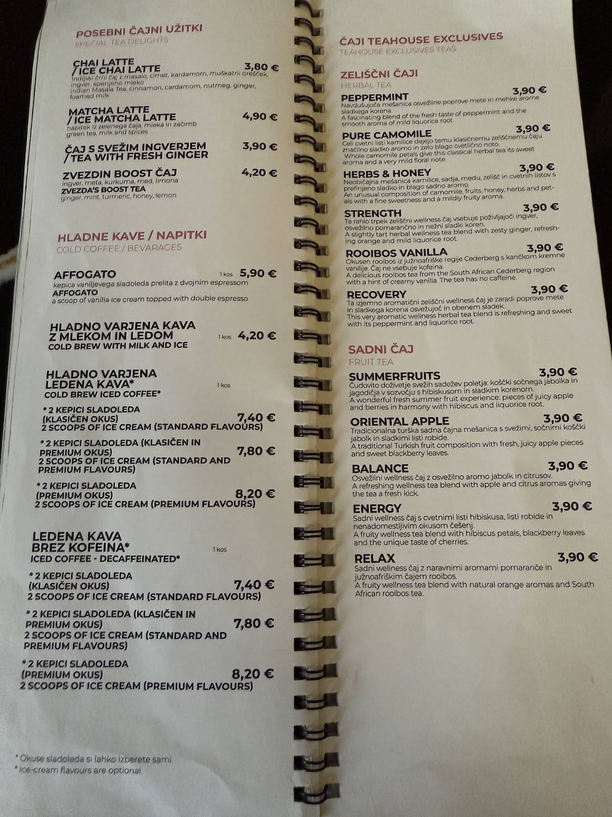 Menu di Kavarna Zvezda 