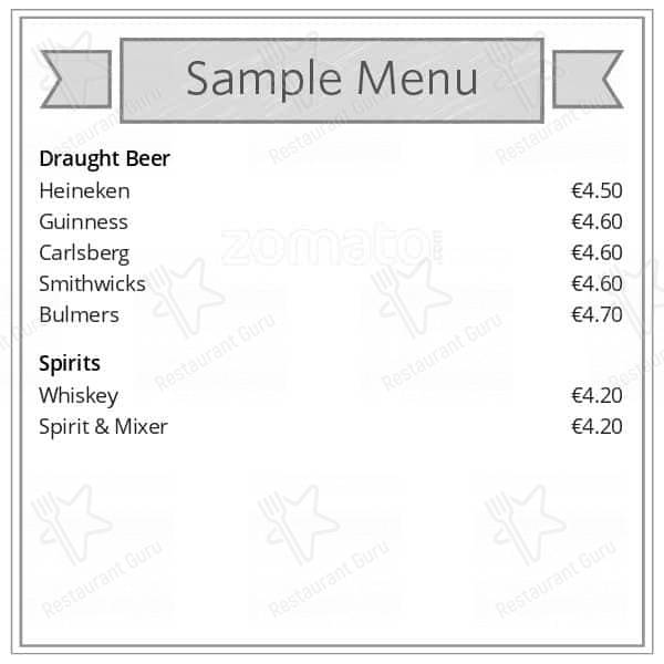 Menu at Keanes Bus Bar, Skerries