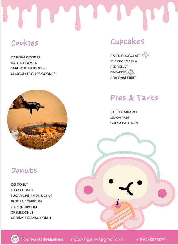 Kelly's Baking Stories menu