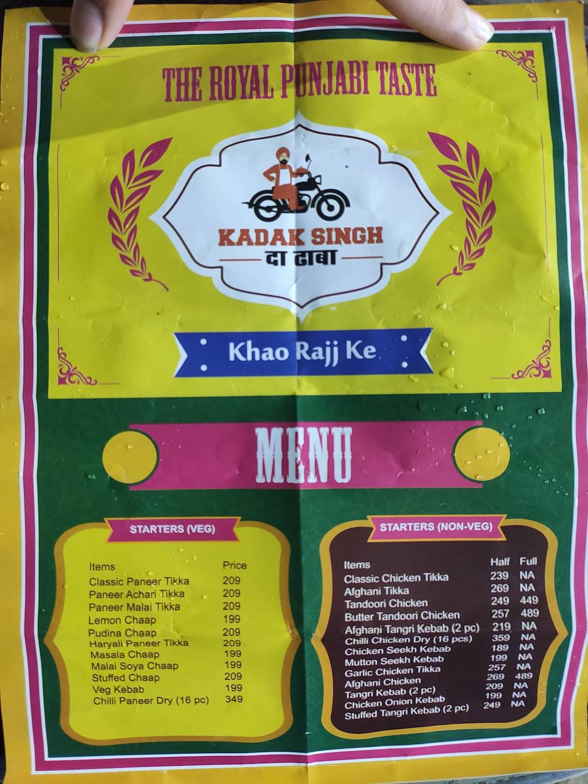 Khadak Singh Da Dhaba menu