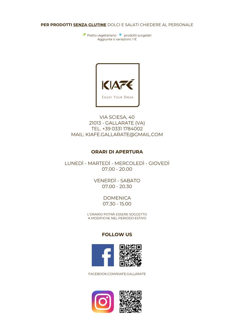 Menu di Kiafè Enjoy Your Break 