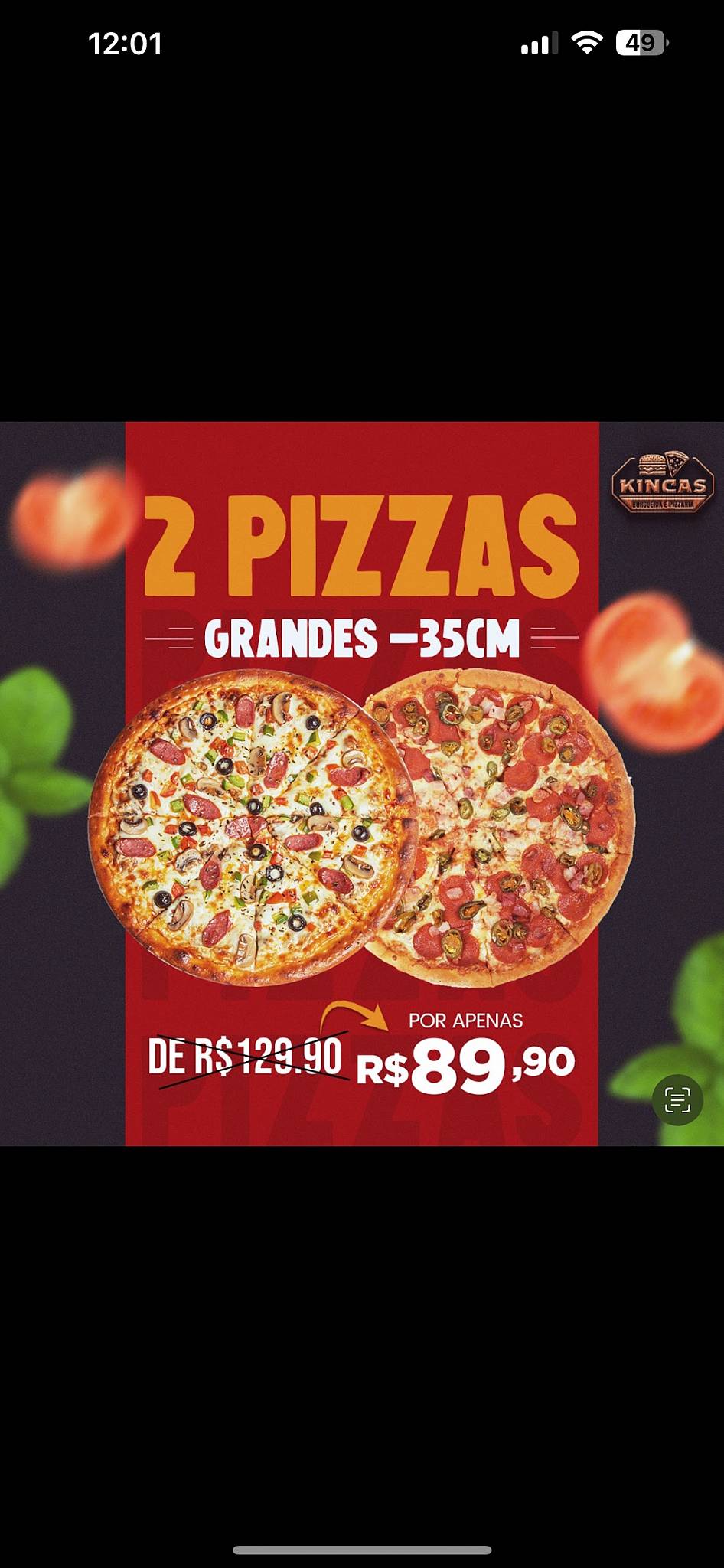 Kincas - Pizzaria e Hamburgueria cardápio