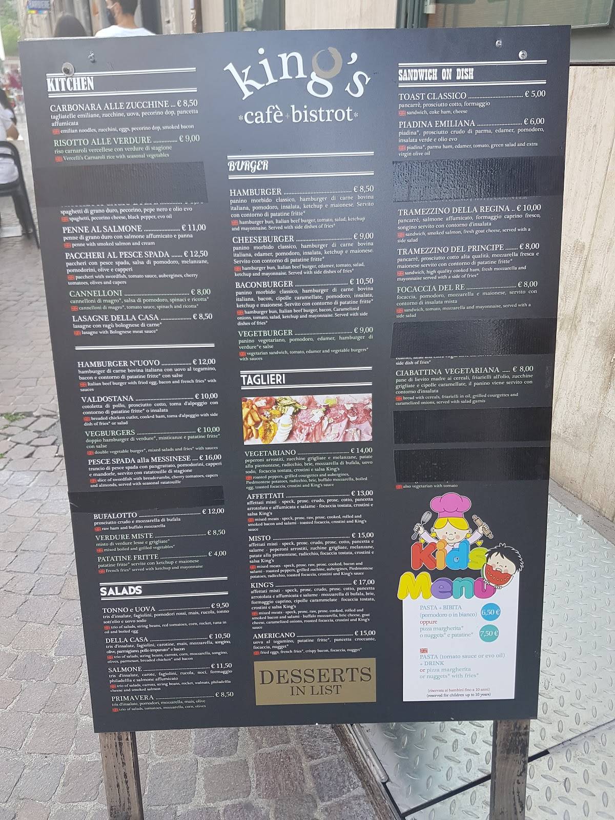 Menu di King's Cafè Bistrot Torino 