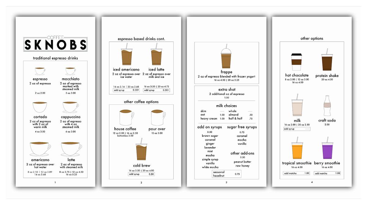 Menu at Coffee Sknobs restaurant, Knob Noster