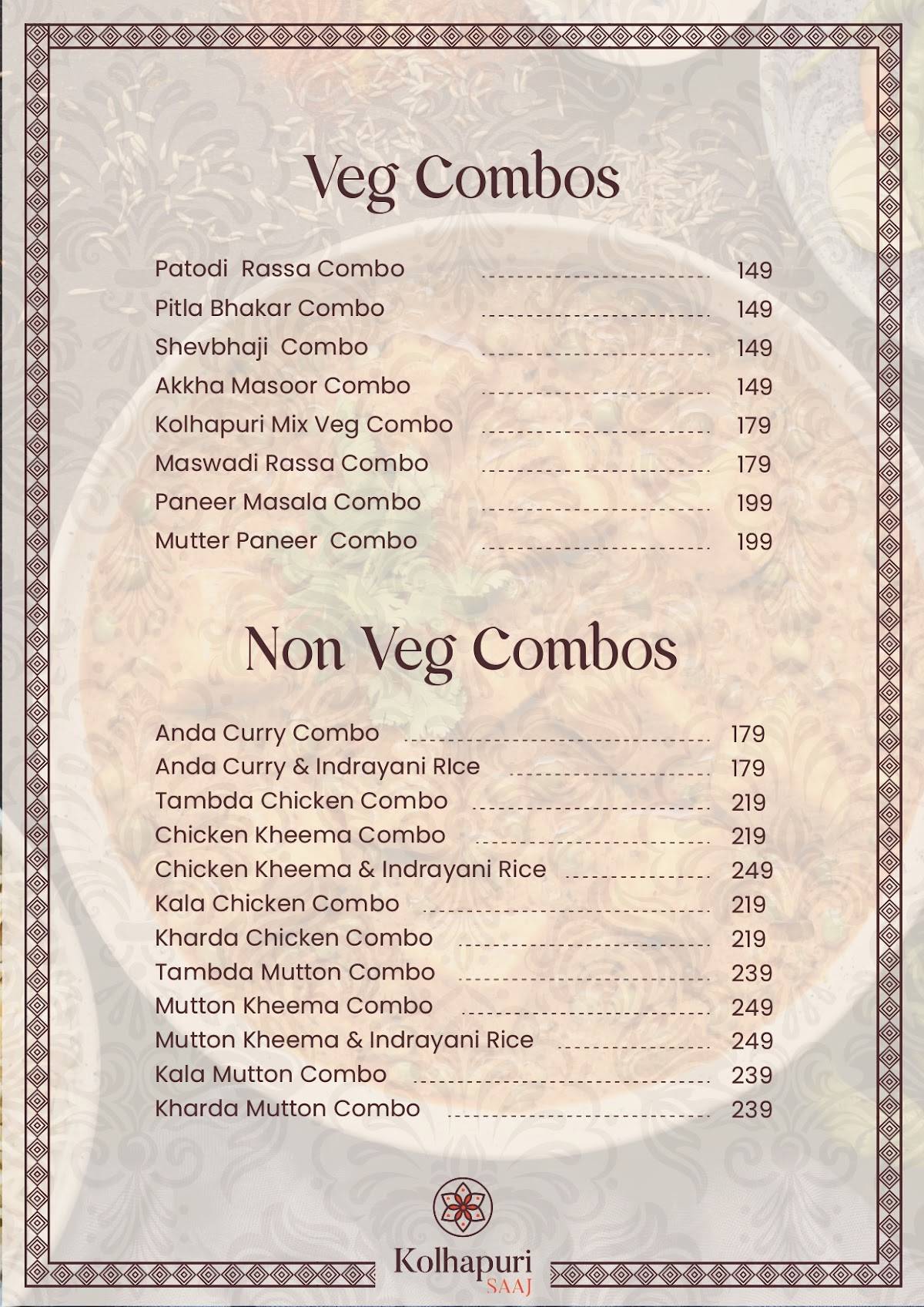 Kolhapuri Saaj Restaurant & Cloud Kitchen menu