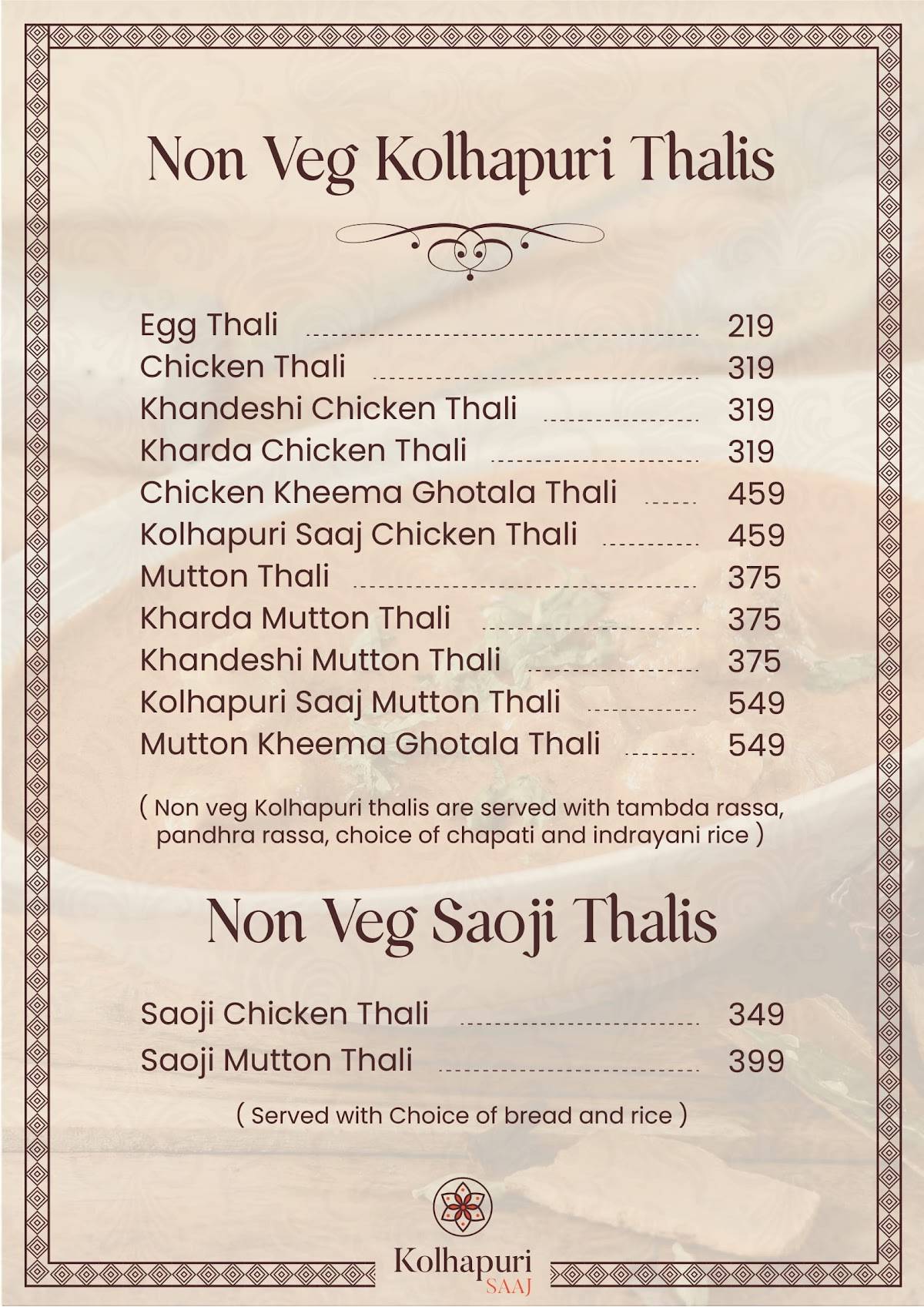 Kolhapuri Saaj Restaurant & Cloud Kitchen menu