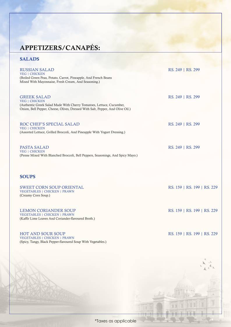 Roots of Calcutta menu