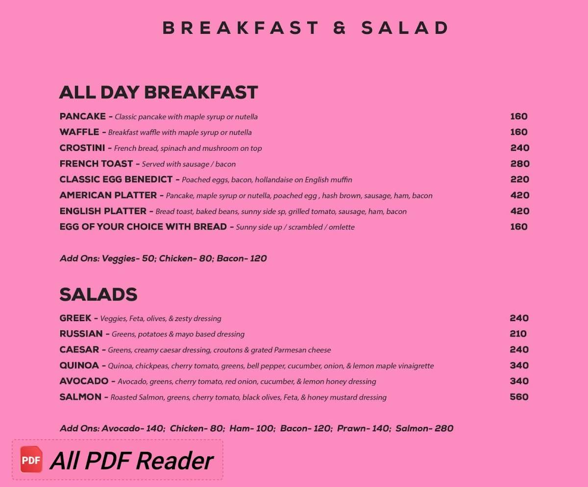 The Flamingo menu