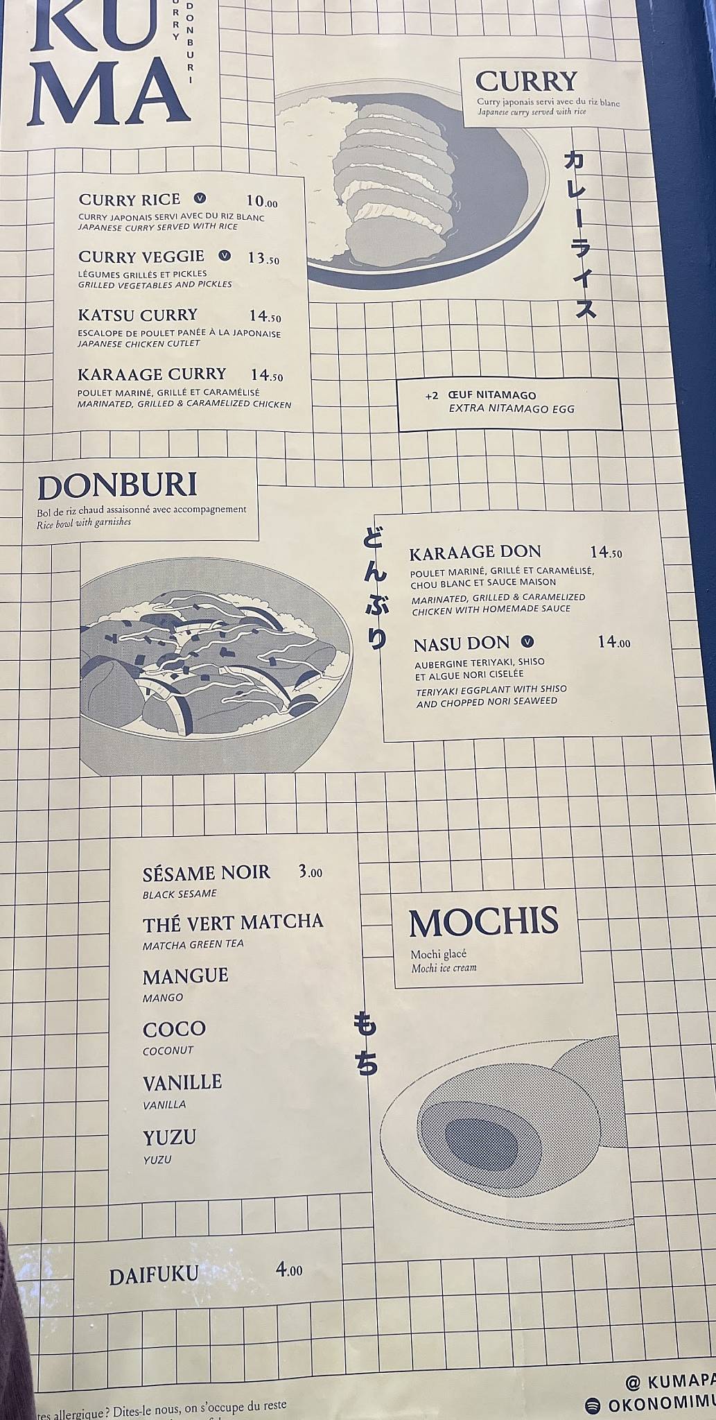 Menu de KUMA - Marais