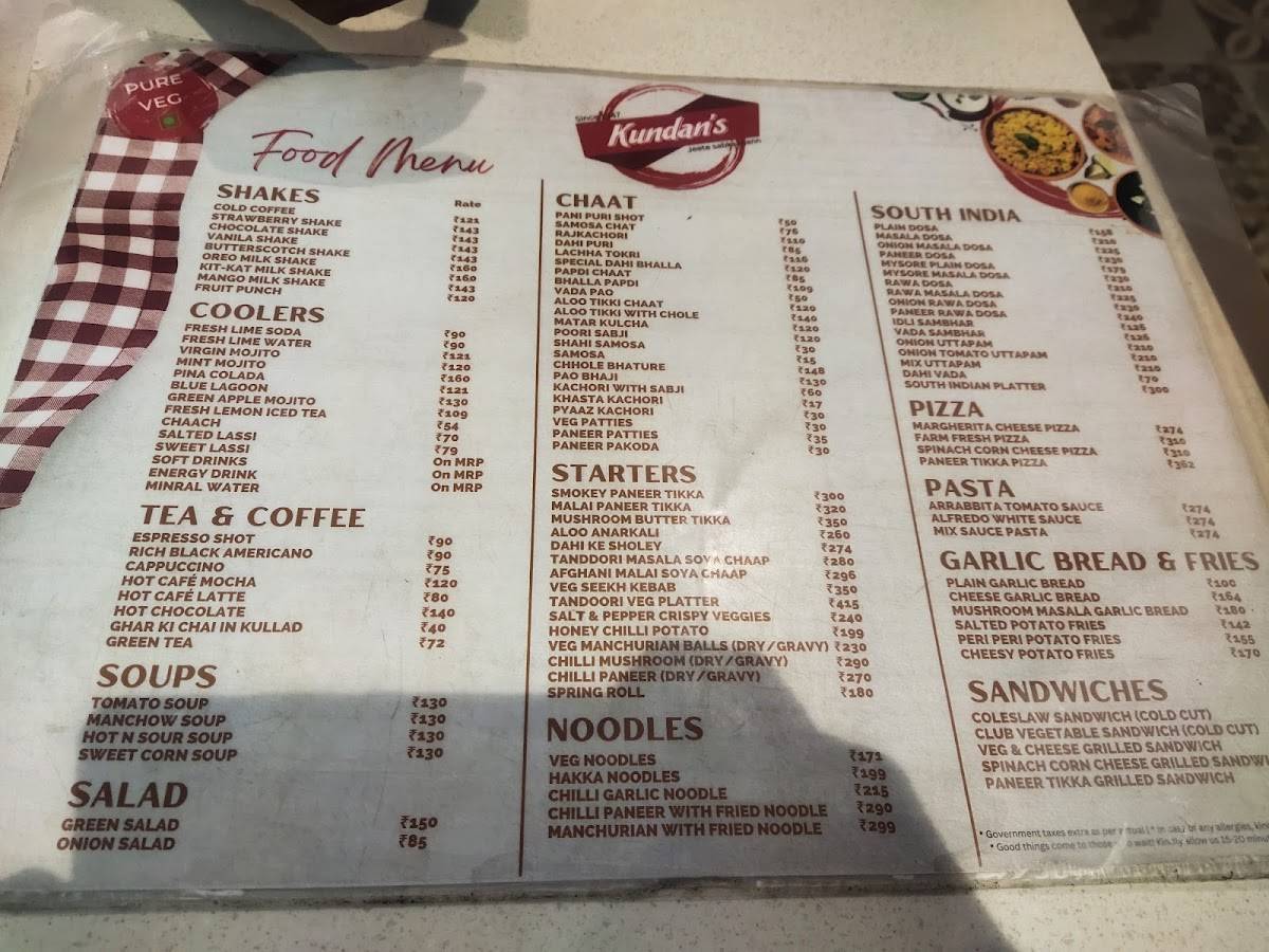 Kundan's menu