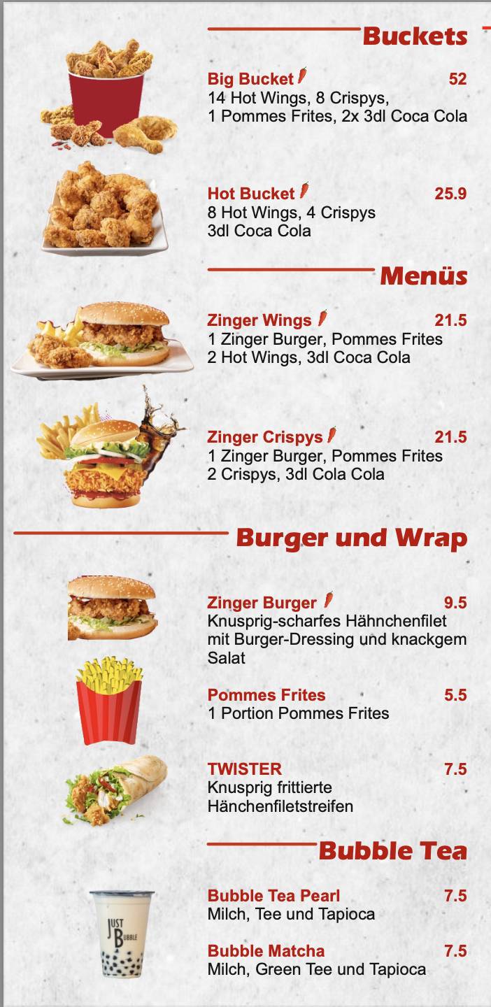 Menu di KungFu Chicken Solothurn – Asian Kitchen & Sushi 