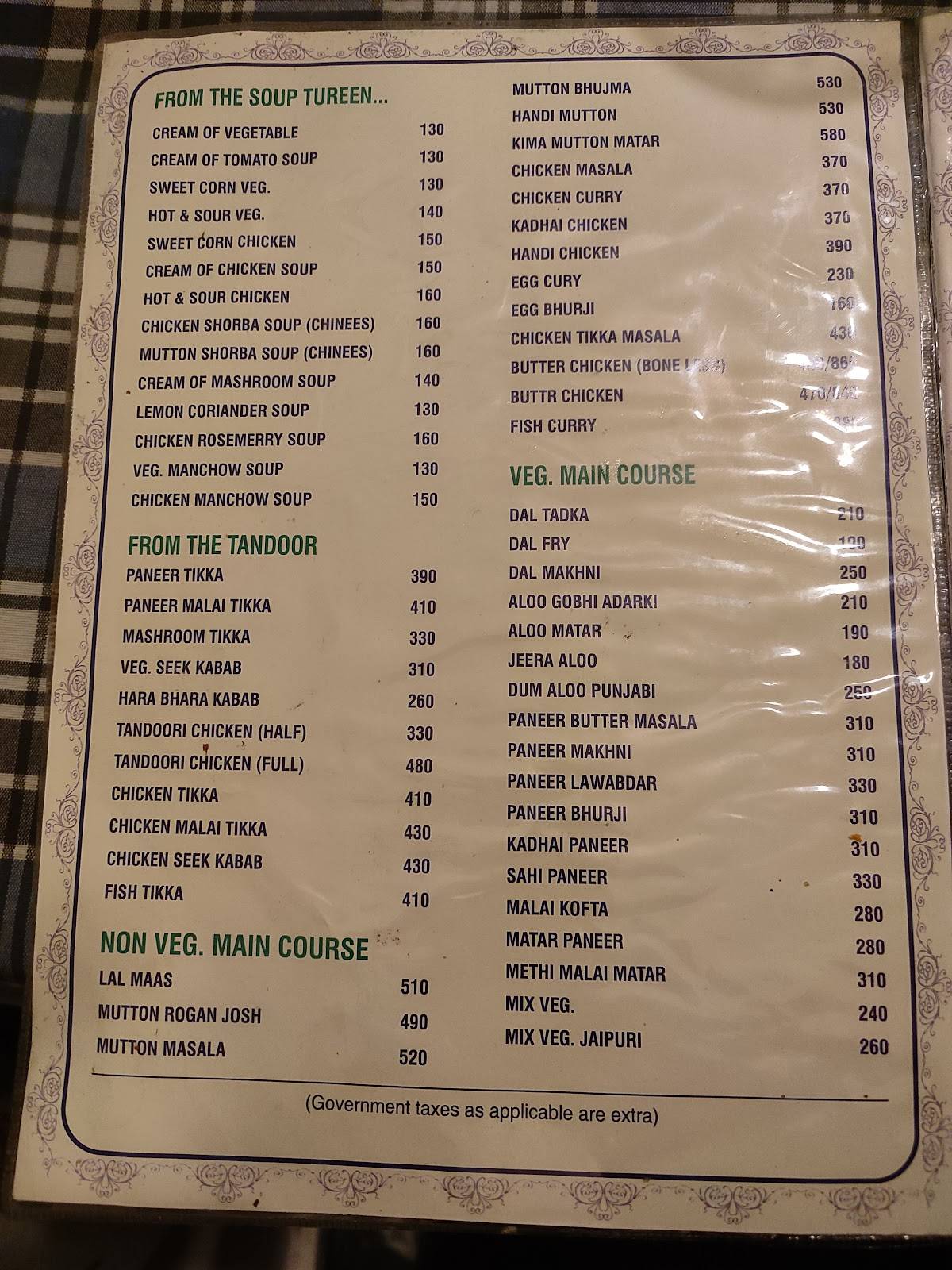 Kunwar kalewa Restaurant menu