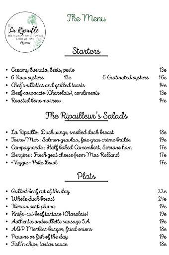 Menu de LA RIPAILLE - Restaurant