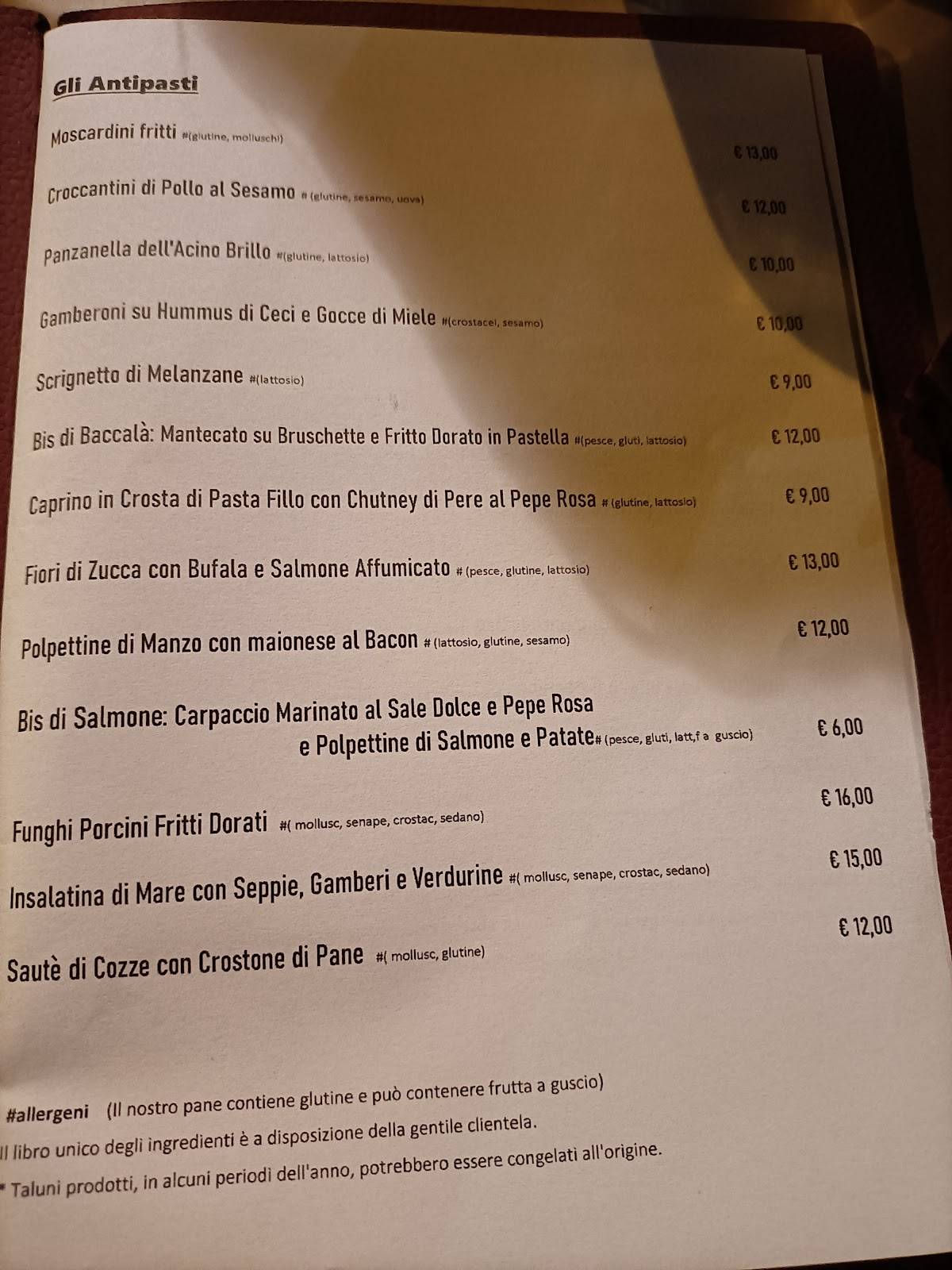 Menu di Ristorante L'Acino Brillo 
