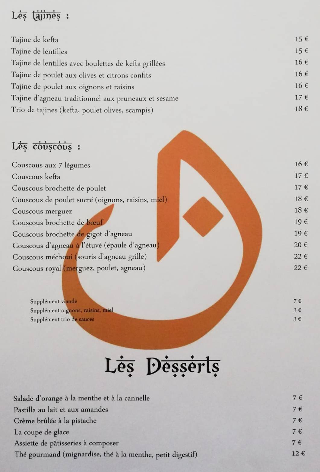 Menu de L'Alchimiste