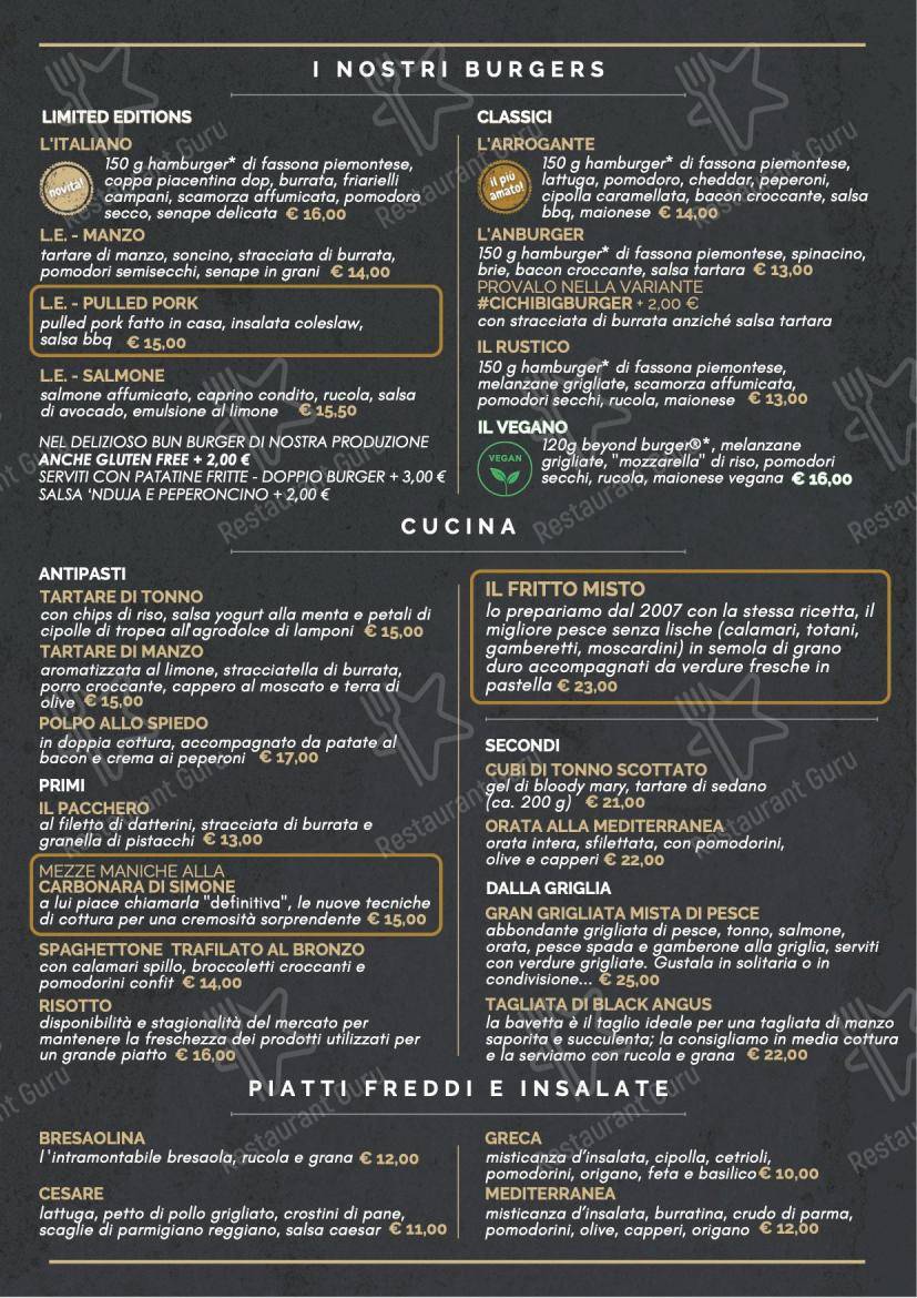 Menu per L'Anonimo - Pizzeria con Cucina ristorante