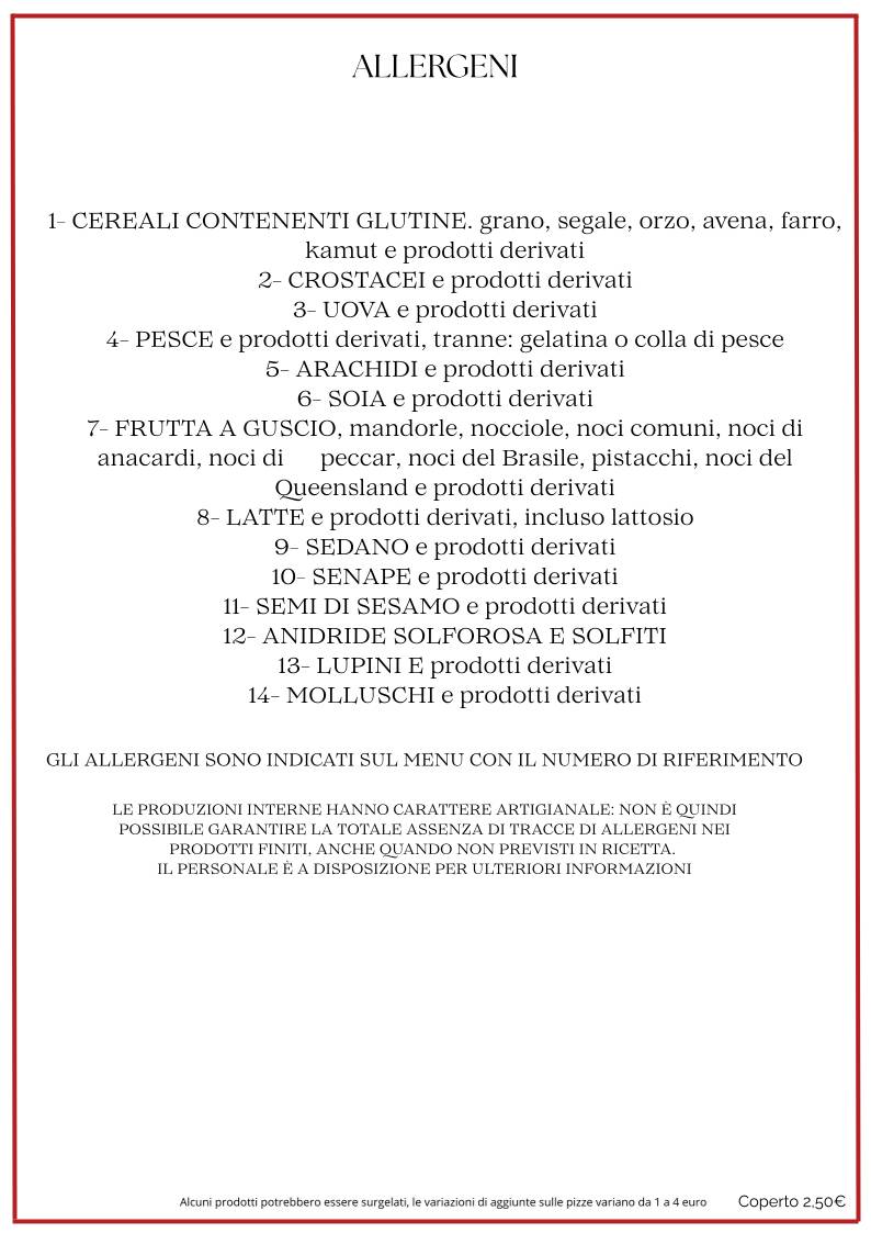Menu di Pizzeria Ristorante L'Antica Rosa 