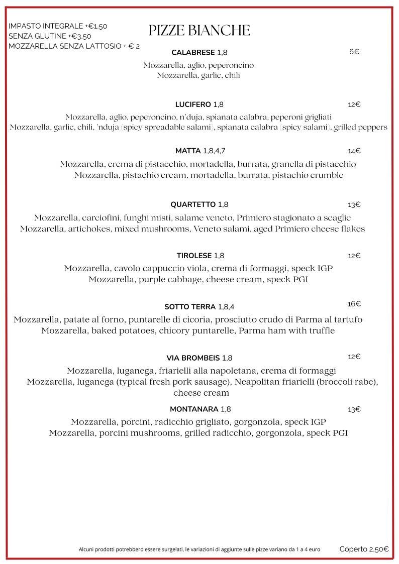 Menu di Pizzeria Ristorante L'Antica Rosa 