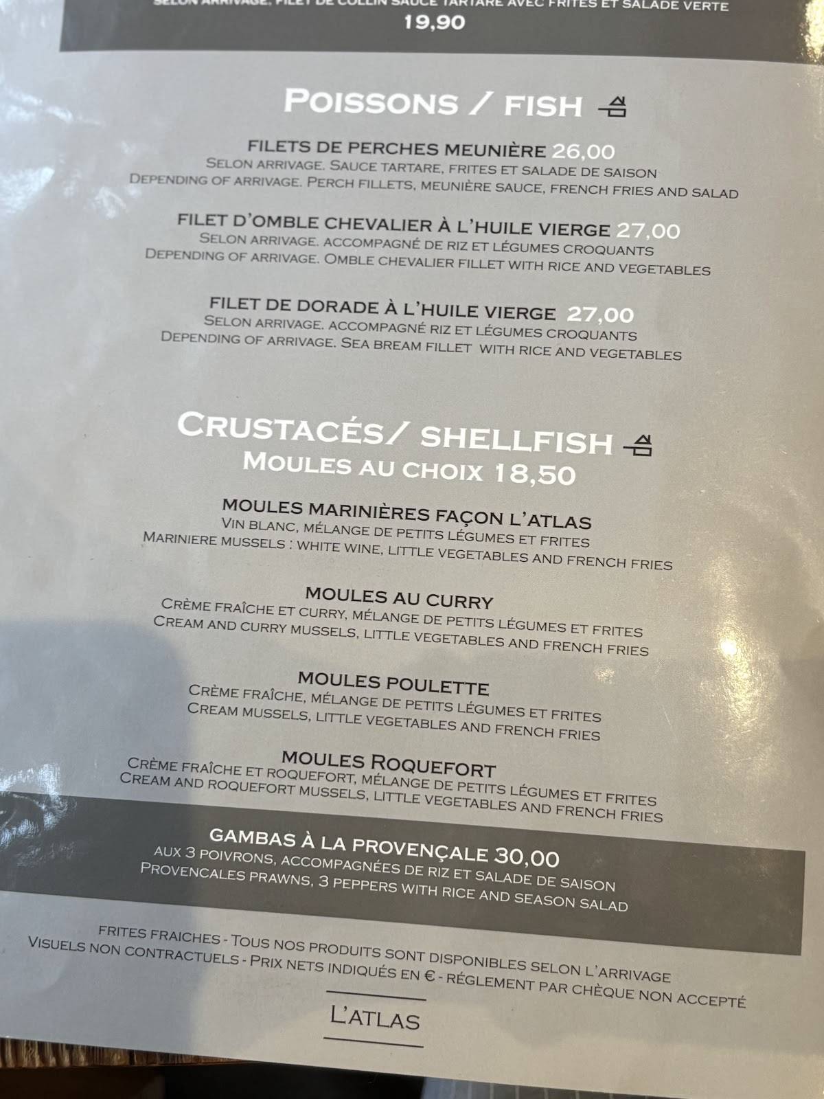 Menu de L'Atlas Annecy