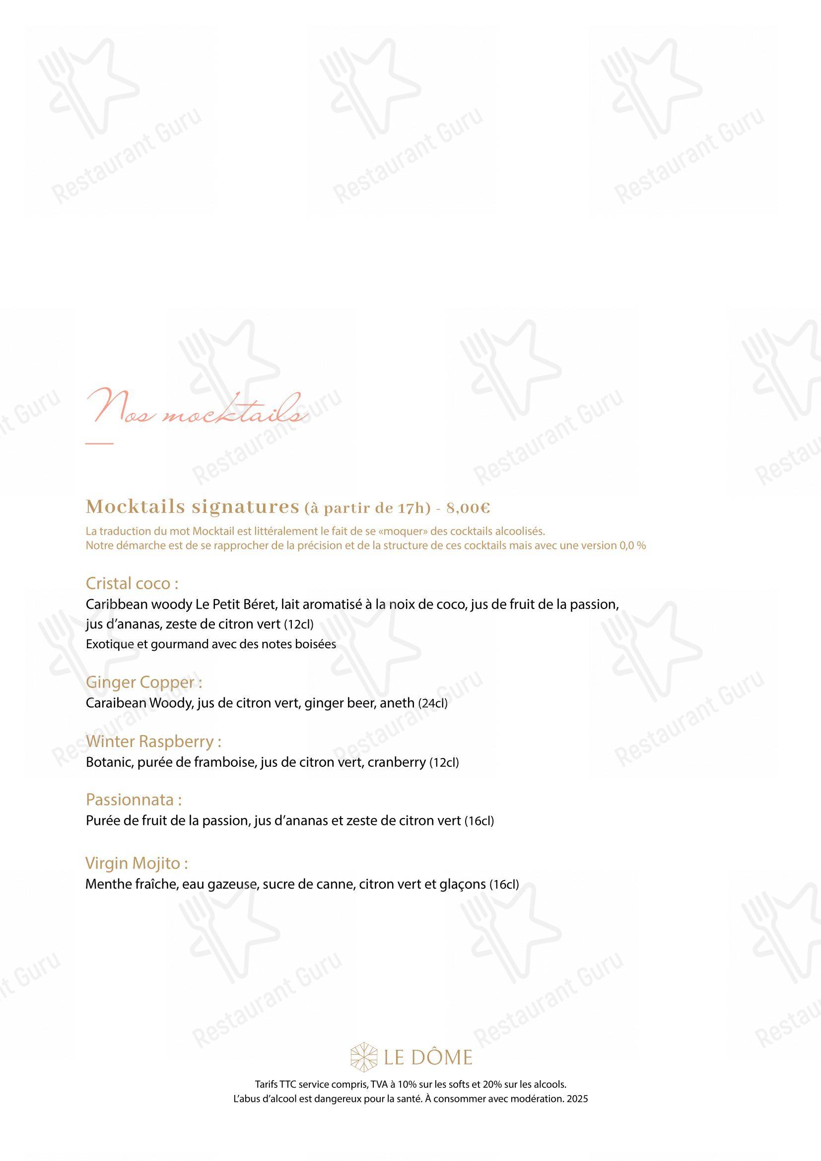 Menu pour Le Dôme - Menu bar