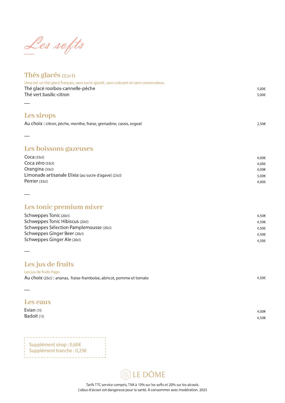 Menu de Le Dôme