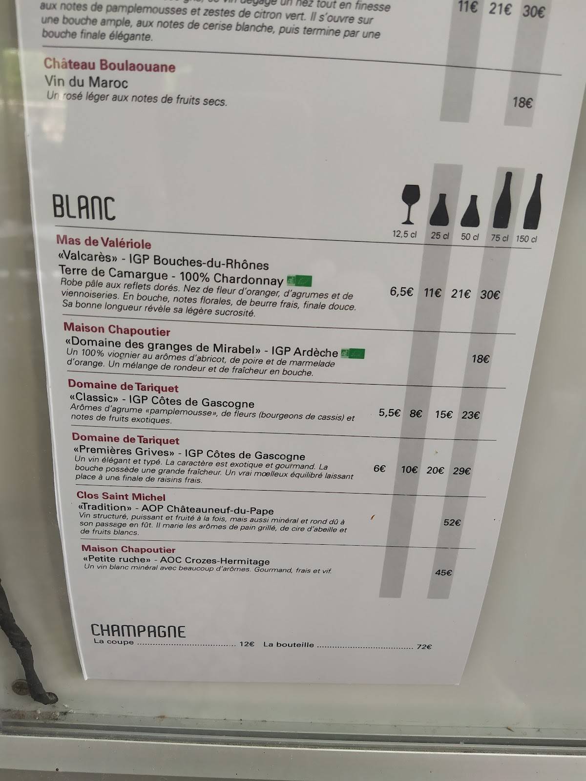 Menu de L'Entrevue