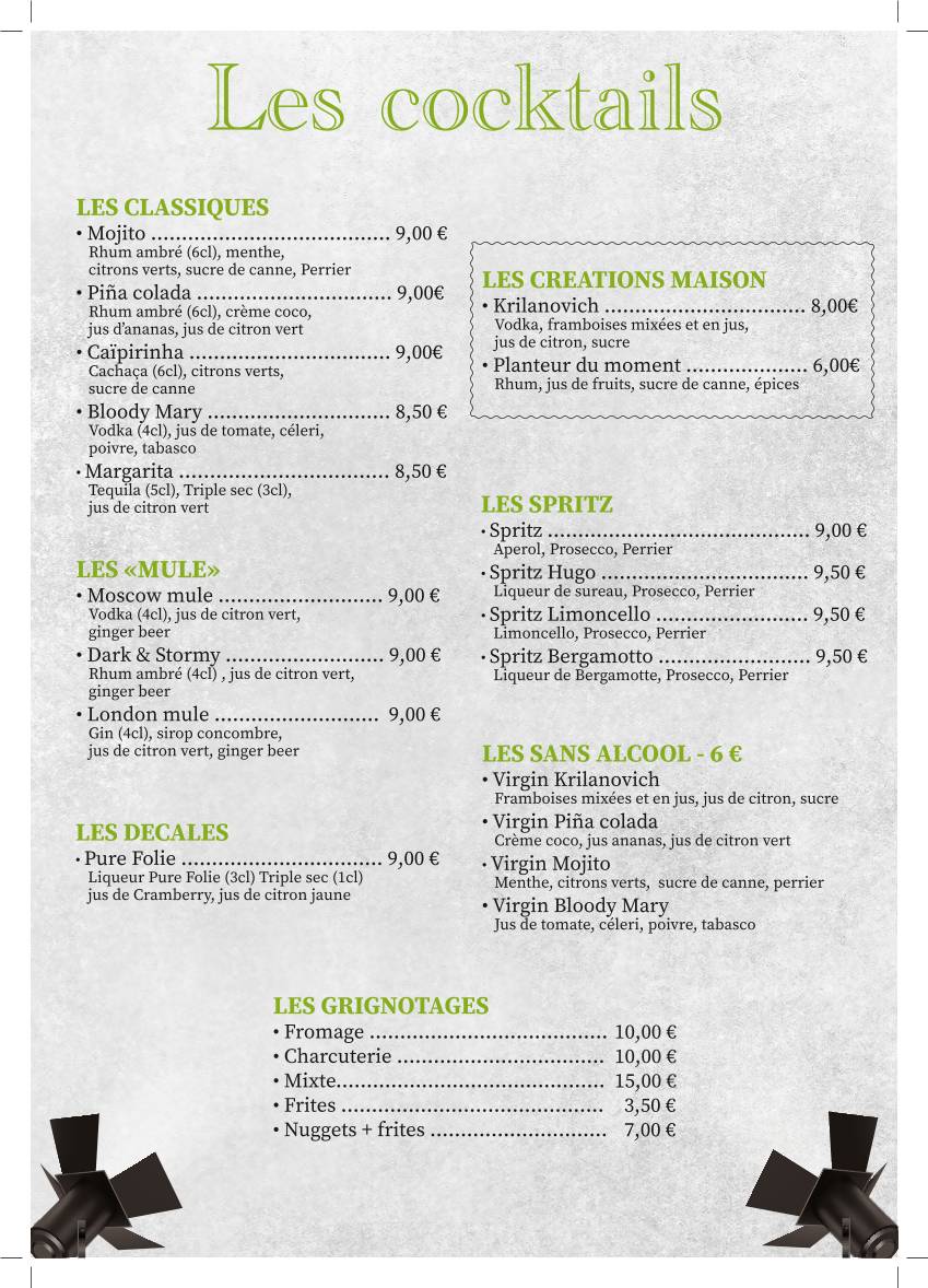 Menu de L'Excelsior Original Fouras