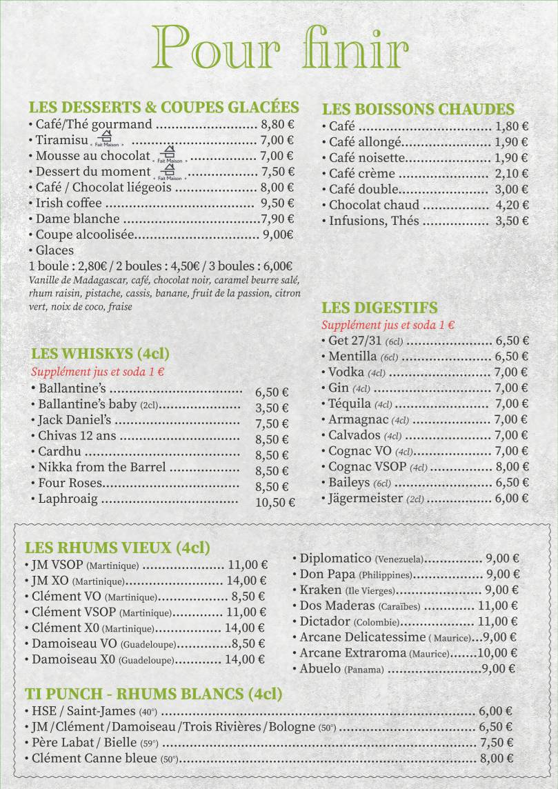 Menu de L'Excelsior Original Fouras