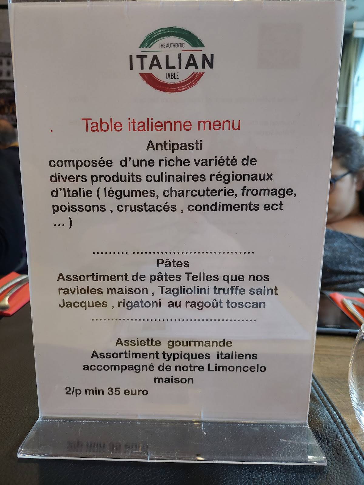 Menu de L’Impasto