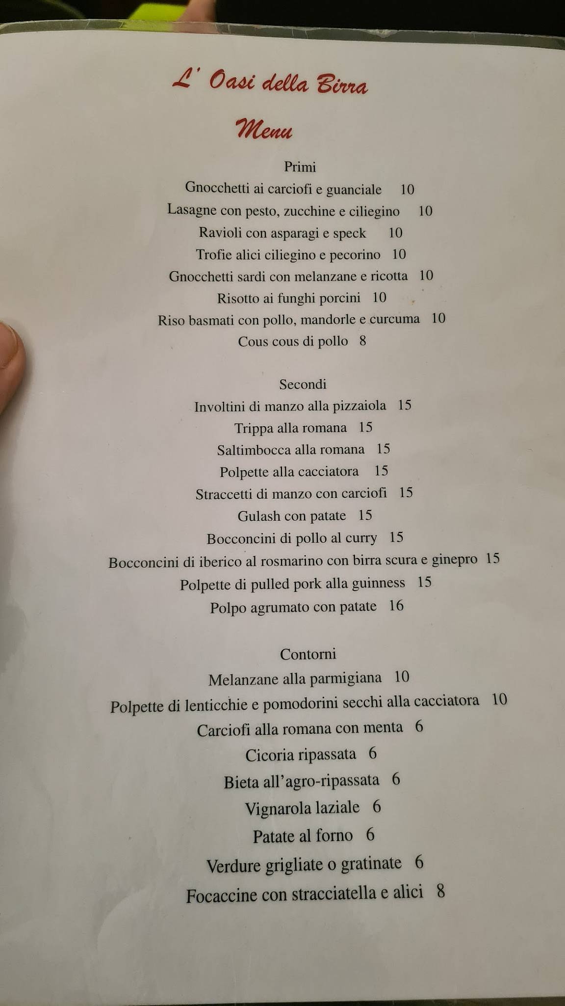 Menu di L'Oasi della Birra 