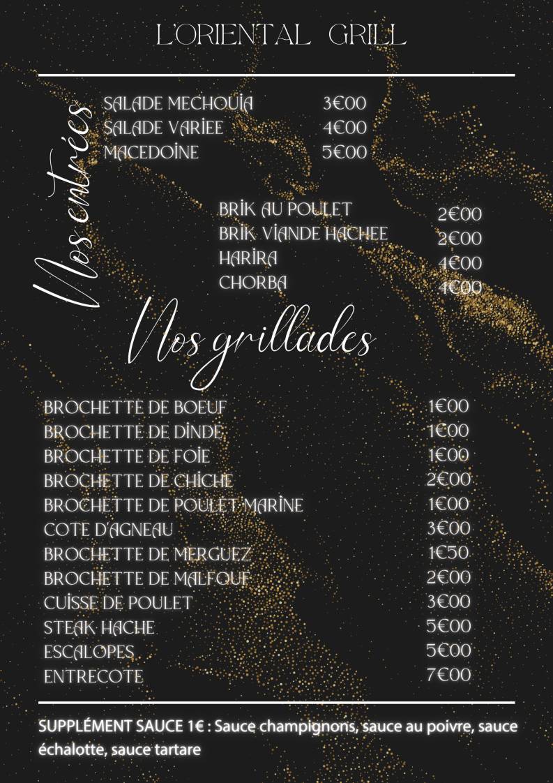 Menu de L'Oriental
