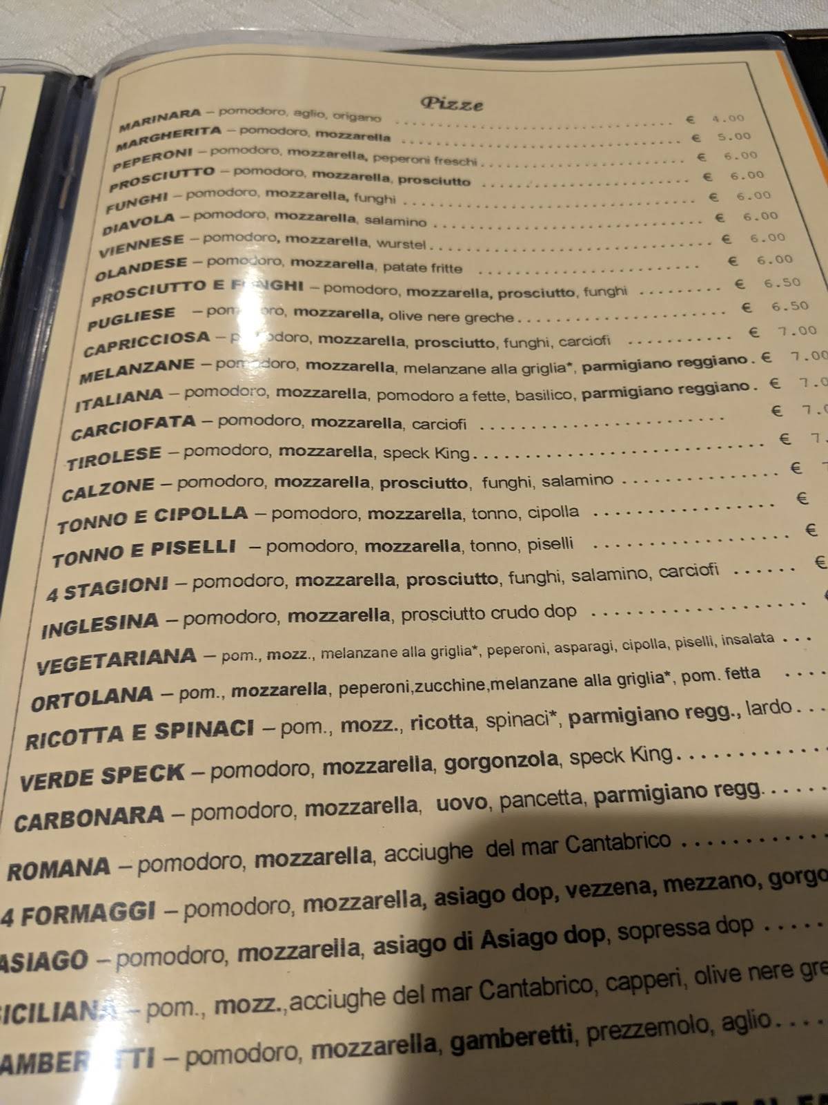 Menu di L'Orologio 