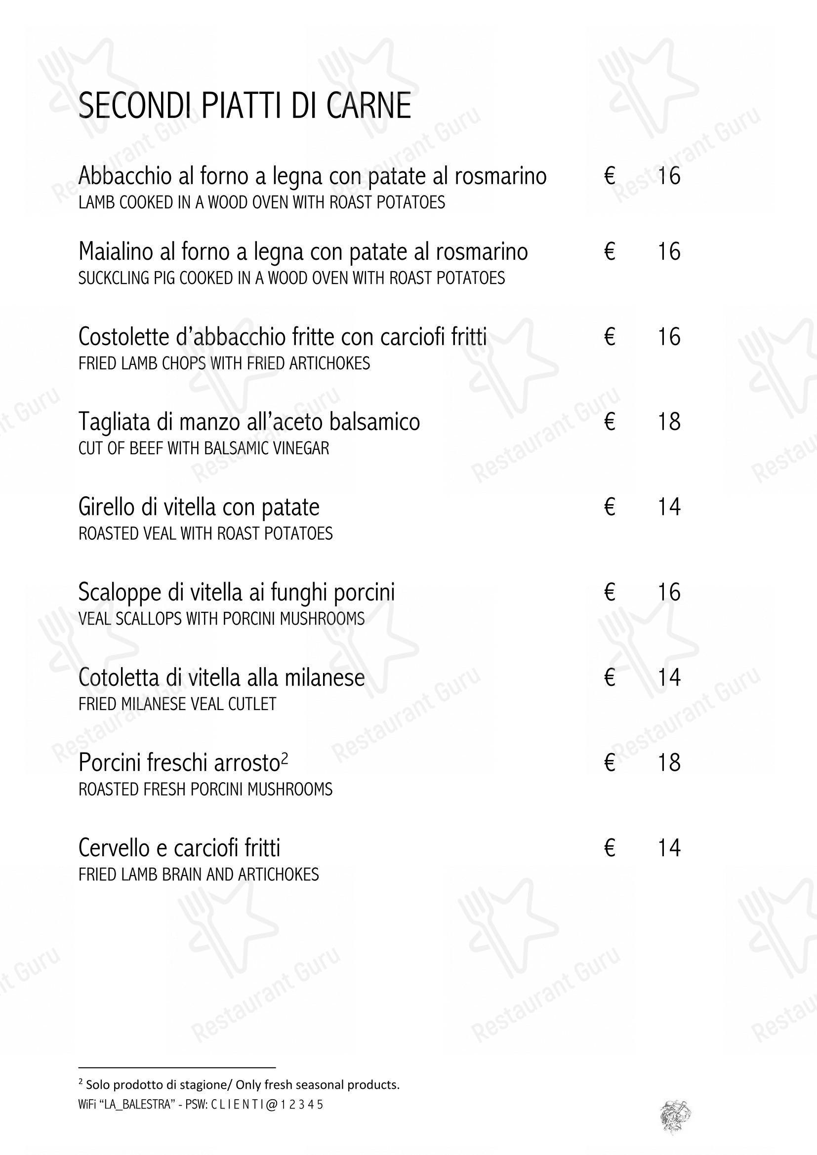 Ristorante La Balestra in Roma - Menu