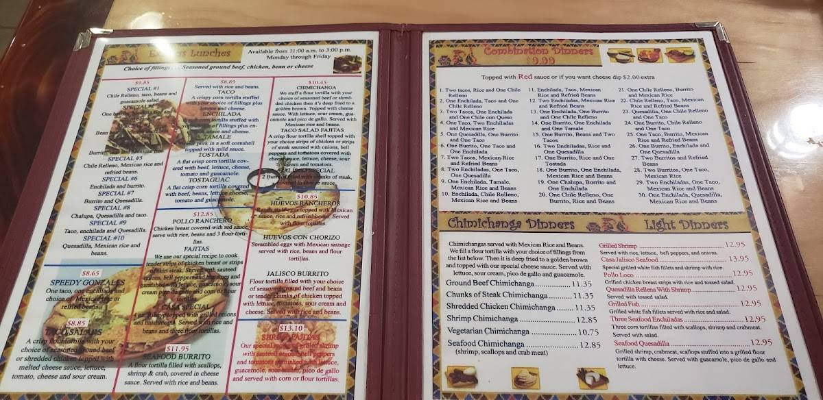 Menu at La Casa Jalisco restaurant, Streator