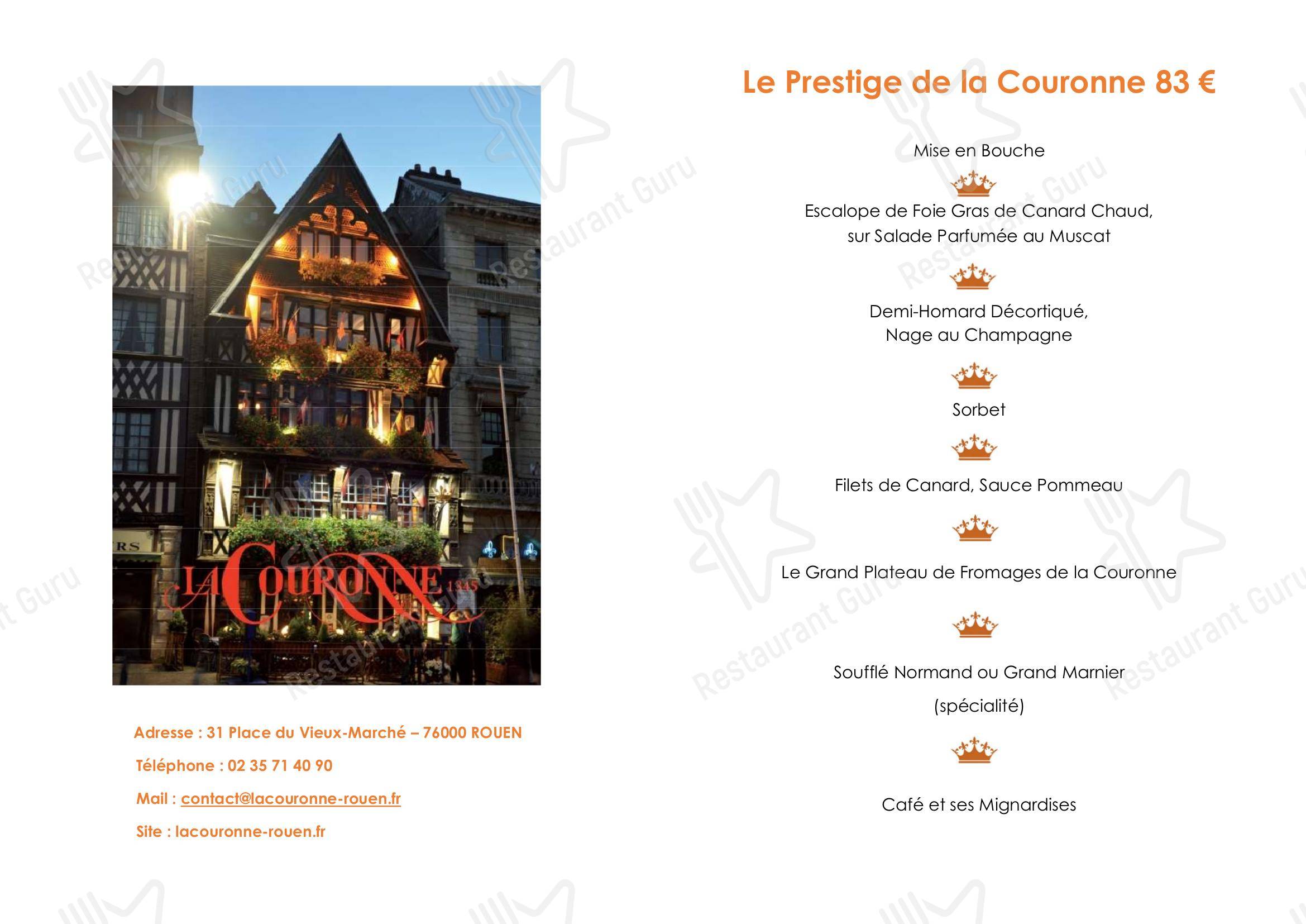 Ночное меню pour La Couronne dans Rouen