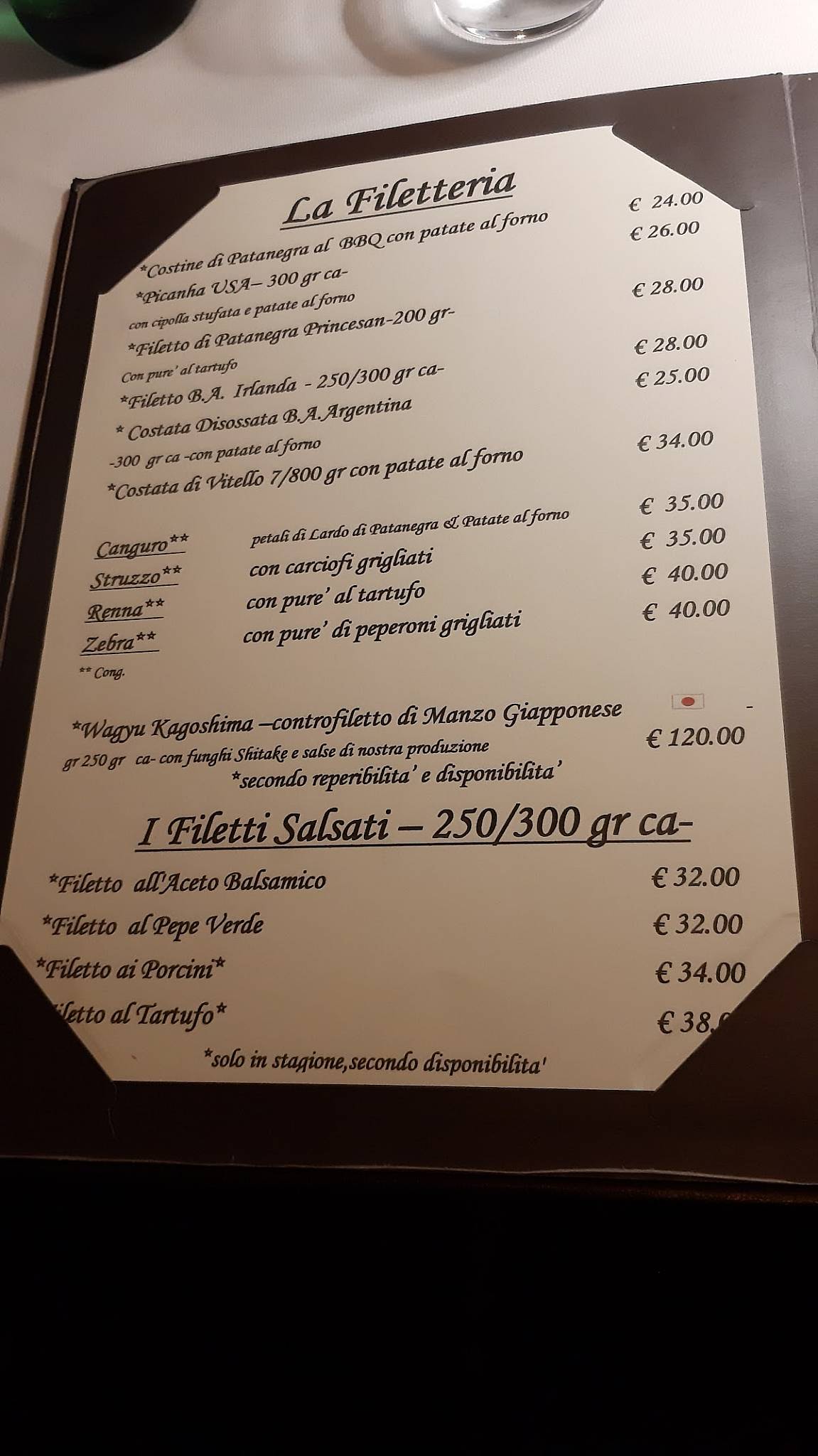 Menu di La Filetteria 1.0 