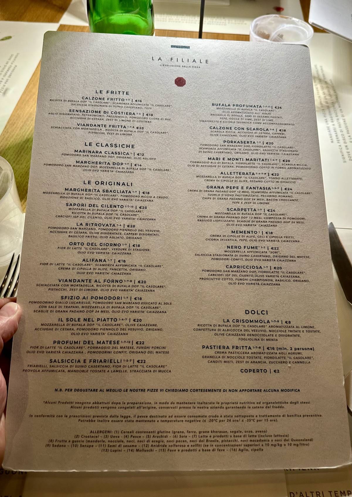 Menu di La Filiale 