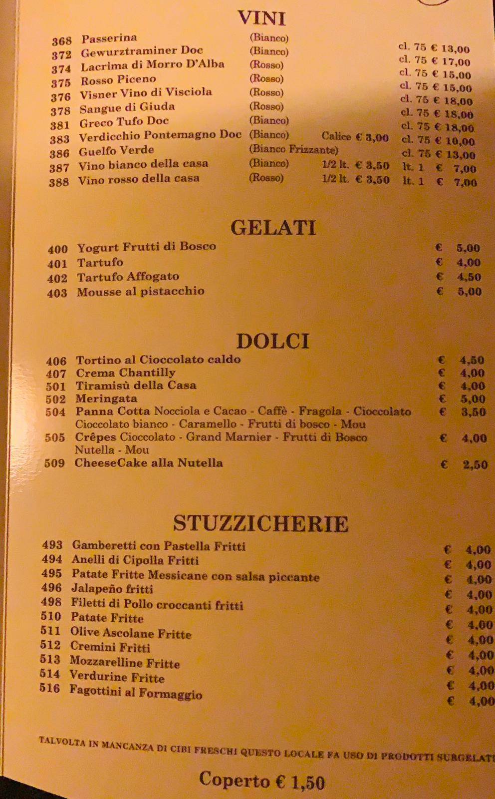 Menu di La Ghigliottina 