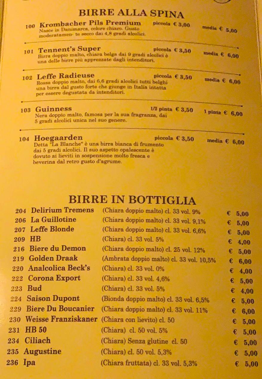 Menu di La Ghigliottina 