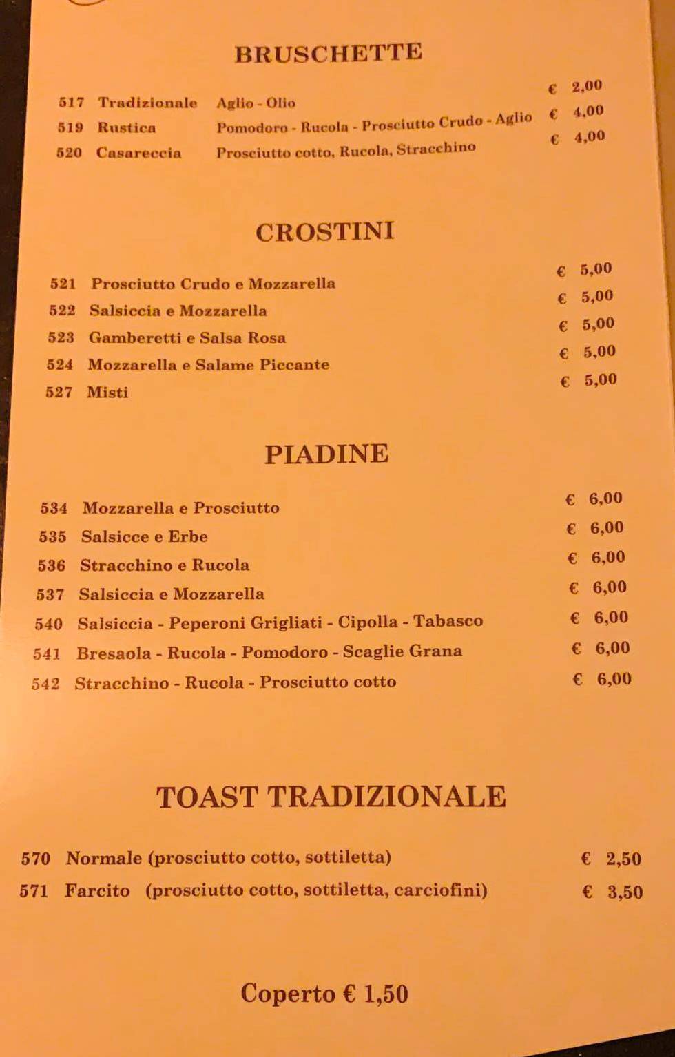 Menu di La Ghigliottina 