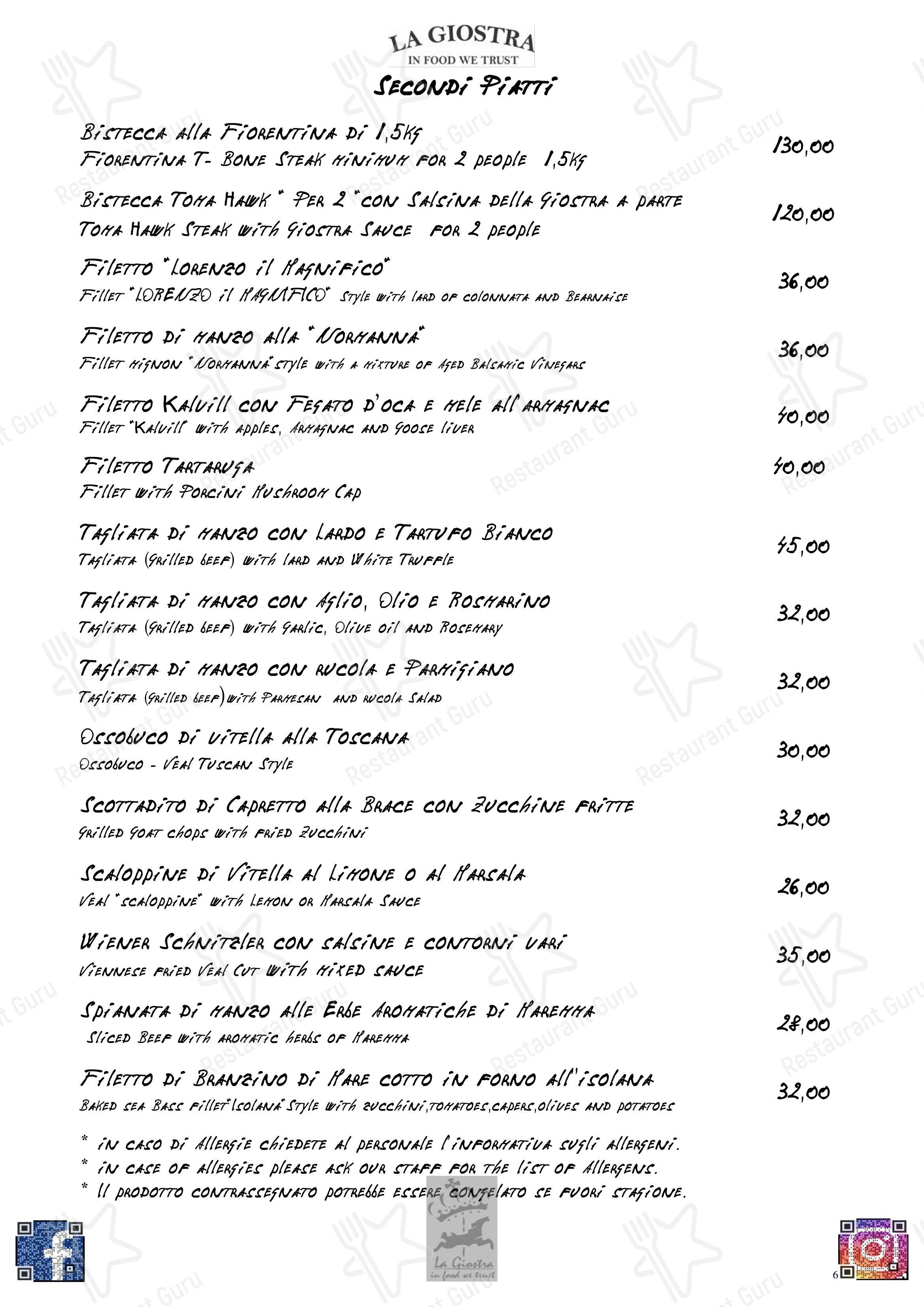 Menu per La Giostra ristorante