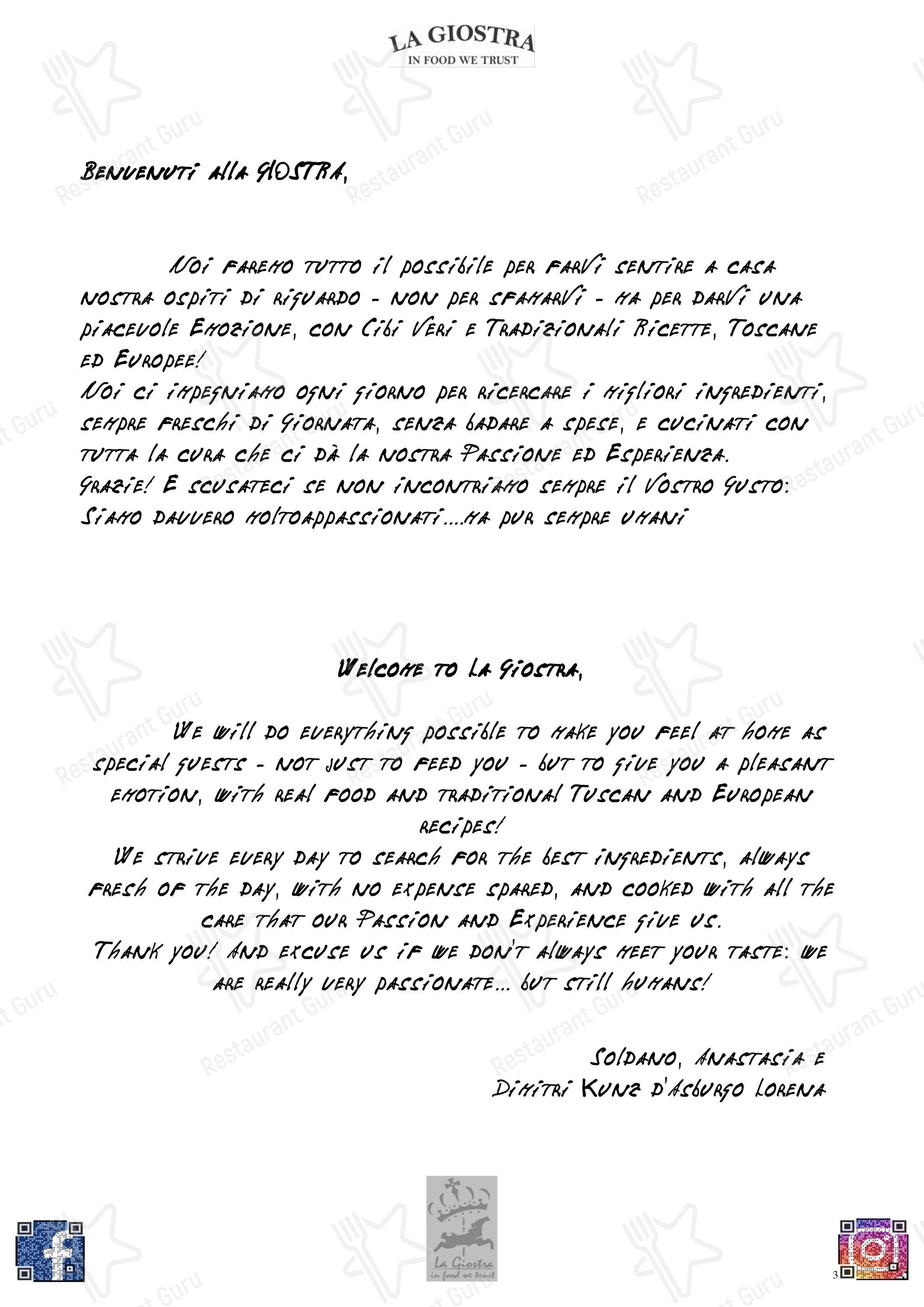 Menu per La Giostra ristorante