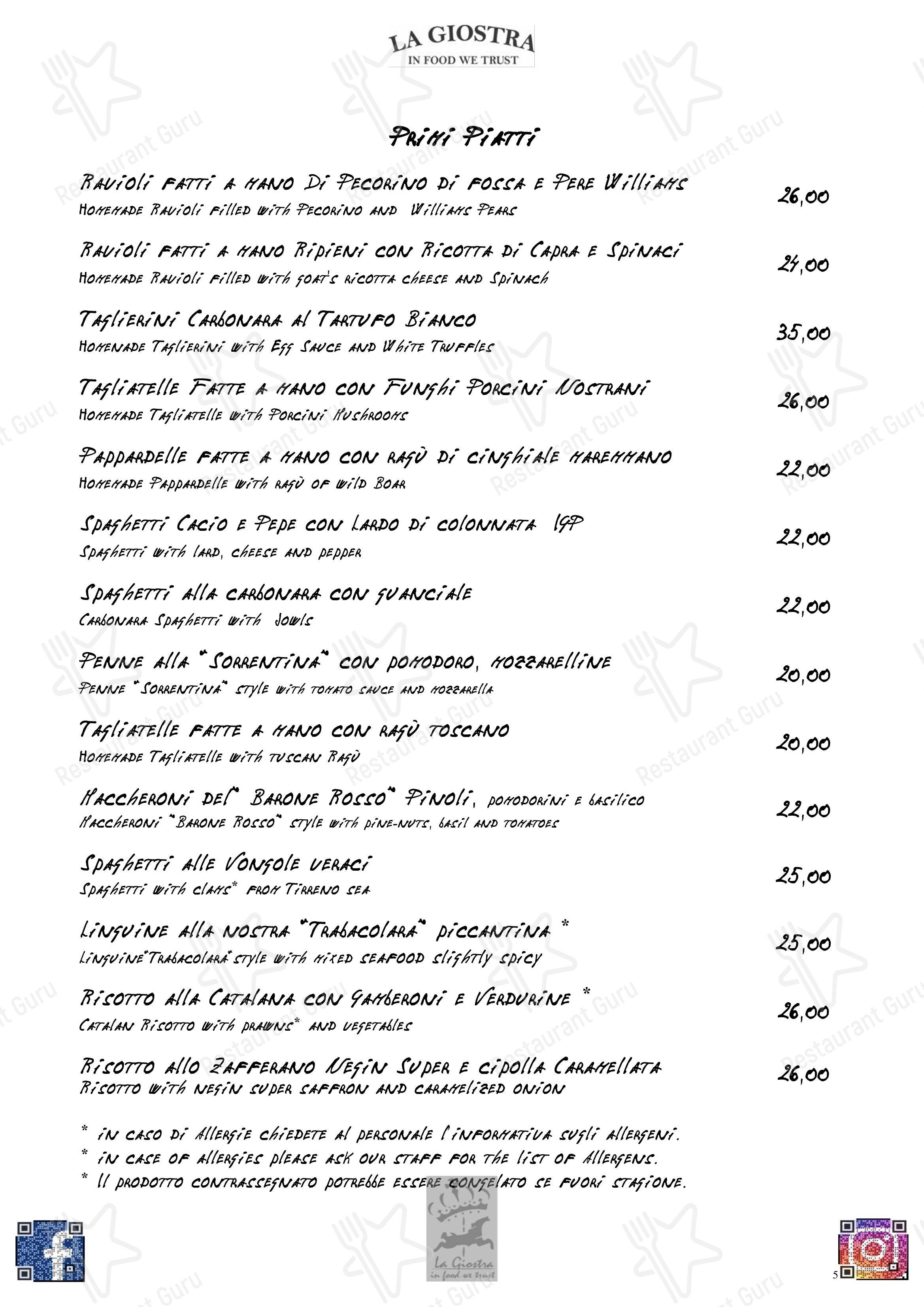 Menu per La Giostra ristorante