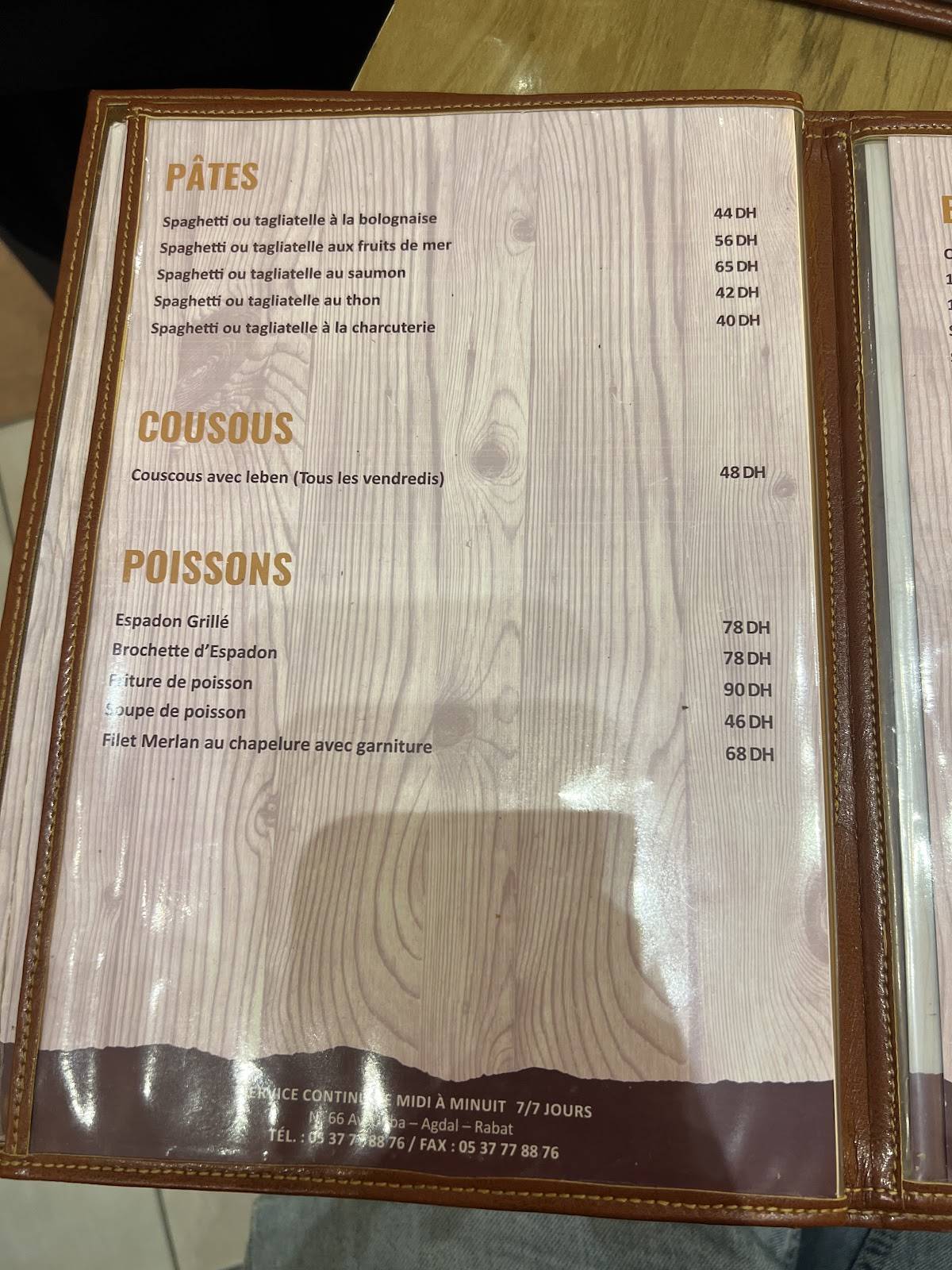 Menu de La Graille