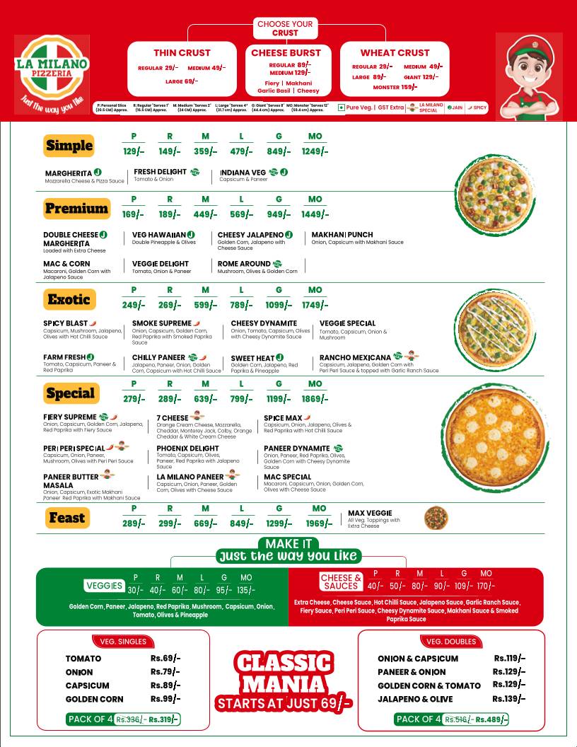 La Milano Pizzeria menu
