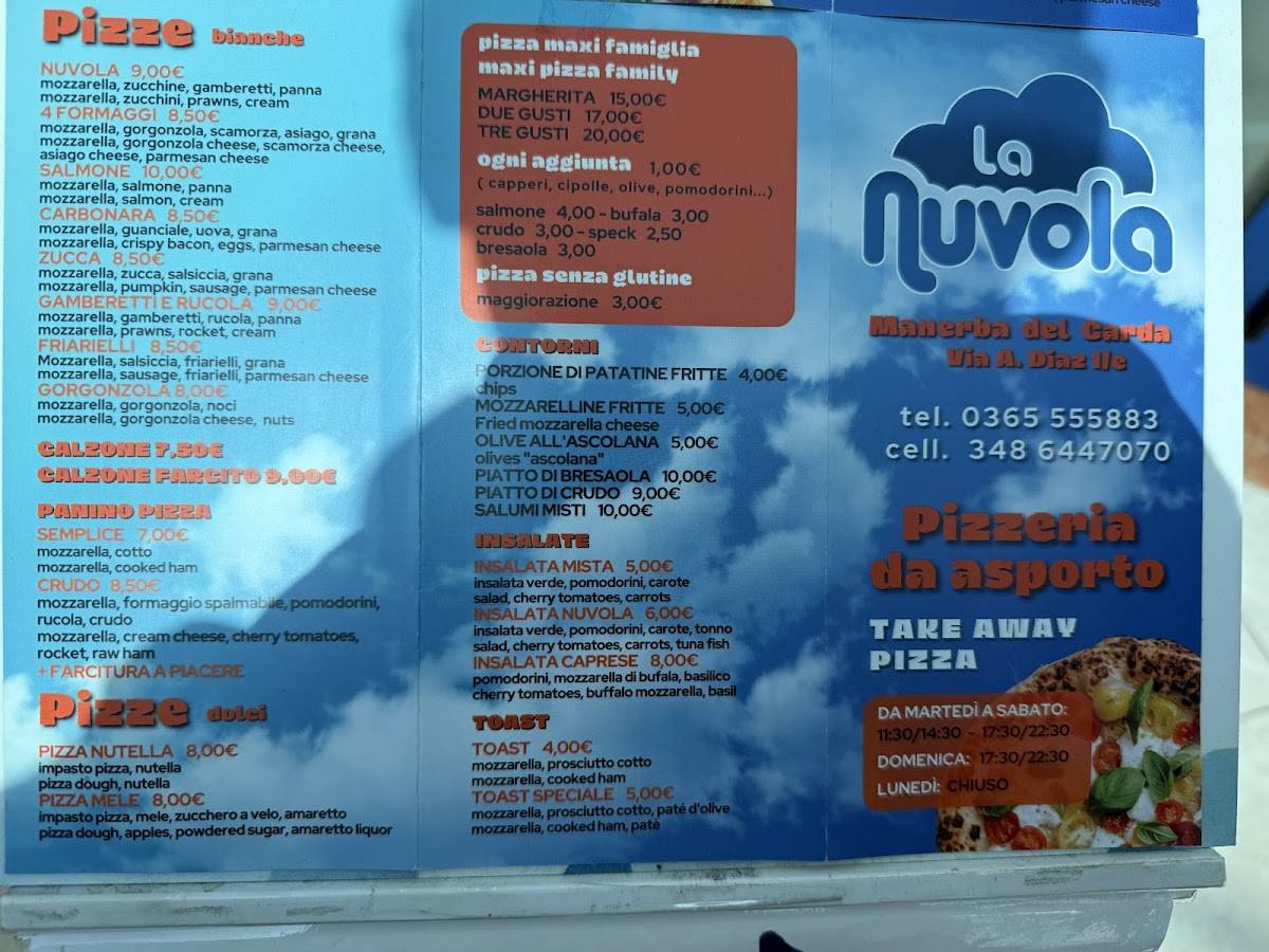 Menu di La Nuvola 