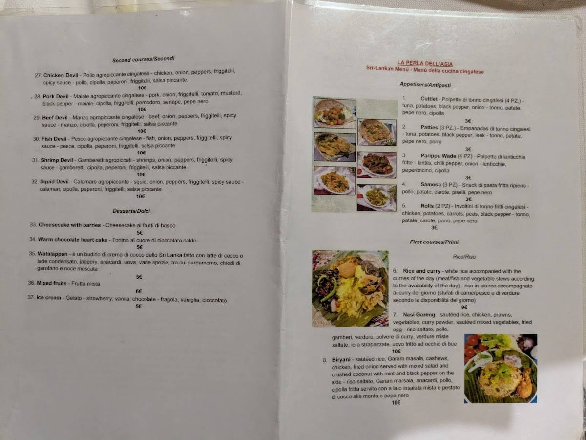 Menu di La Perla dell'Asia 